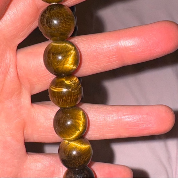 Tiger eye necklace from South Africa. 925 sterling.14mm beads, length 17” - Picture 2 of 8